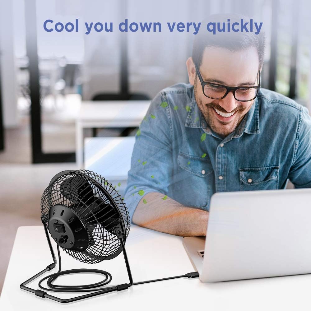 EasyAcc 6 Inch Desktop Table Fan (USB POWERED ONLY) USB Desk Fan with 2 Setting Portable Mini USB Fan for Metal Design Quiet Operation 360° Rotation Personal Cooling Fan for Home Office Desktop-Black: Home & Kitchen