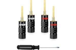 AMXINWANG Banana Plug Connectors (2 Pairs, 4 Pieces), Flex Pin Closed Screw, 24K Gold Plated Speaker Banana Plugs for Spring-