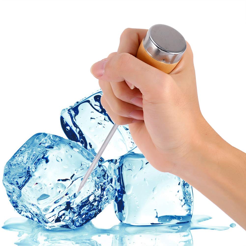 Qcwwy Stainless Steel Ice Pick, Ice Pick Crusher Wooden Handle Awl Punch Kitchen Bar Tool Ice Breaking Accessories for Kitchen, Bar, Restaurant