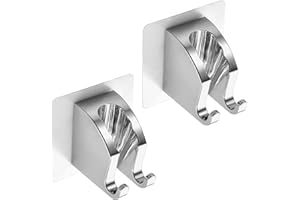 JONKEAN Chrome 2 Pack Handheld Shower Head Holder with 2 Hanger Hooks, Adjustable Shower Wand Hose Hanger Wall Mount, Self-Ad