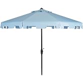 SAFAVIEH Outdoor Zimmerman Umbrella, 9-Foot Baby Blue &amp; White PAT8000D | Patio Umbrella, Aluminum &amp; Polyester, UV Resistant, Tilt Mechanism, Coastal, Patio, Poolside, Easy Assembly