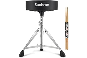 Starfavor Drum Throne Adjustable Drum Stool Padded Drum Seat Drummer Chair with Drum Sticks 5A Maple, ST-300