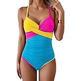 Eomenie One Piece Swimsuit for Women Tummy Control Ruched Bathing Suit Tie Back Slimming Swimsuit