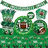 Football Touchdown Party Supplies Set Game Day Accessory Football Themed Value Pack Including Concession Stand Banner, Plate, Cups, Napkins, Plastic Table Cloth Tailgate Party Supplies Super Bowl Sunday or NFL Party Supplies Serves 20