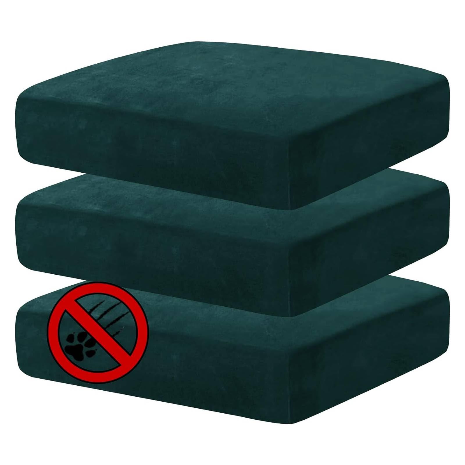 CHELZEN Velvet Sofa Seat Cushion Cover, Stretch Sofa Cushion Slipcovers, Couch Cushion Covers, Replacement for Individual Cushion Furniture Protector (1 Seater*3, Blackish Green)