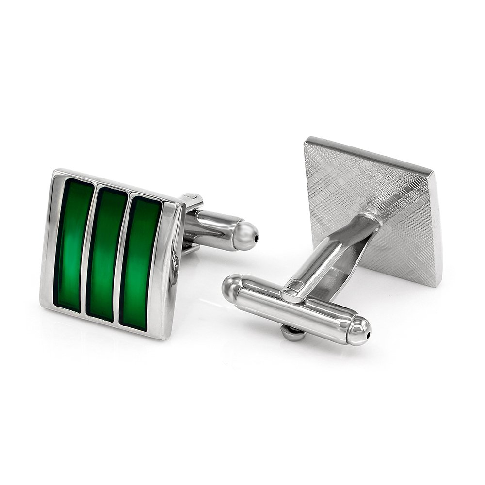 Kemstone Stripe Green Enamel Silver Plated