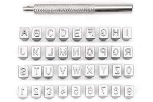 OwnMy Capital Letters and Numbers Stamp Set, 1/4” / 6mm Alphabet Stamp Tools Set Leather Craft Stamping Tools Leather Art Craft Tool (6mm - 36pcs)