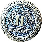 2 Year AA Medallion Dusty Blue Color Gold Plated Chip II Serenity Prayer Back