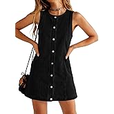 Yousify Womens Sleeveless Denim Overalls Dresses Summer Button Down A Line Jean Mini Romper Dress with Pockets