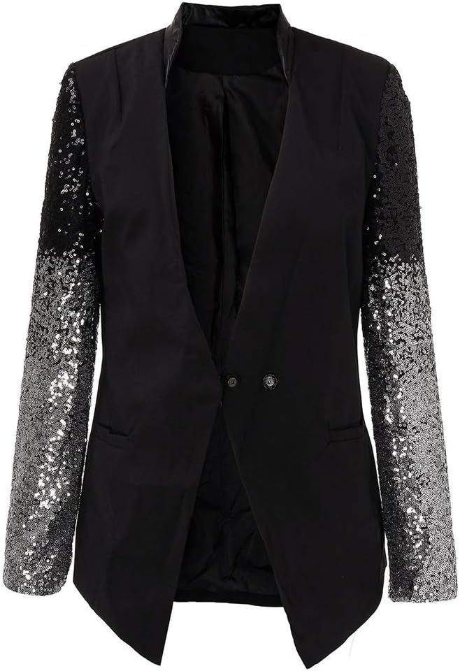 Womens Blazer Work Suit Long Sleeve Lapel Sequins Elegant Ladies Plus Size S-4xl