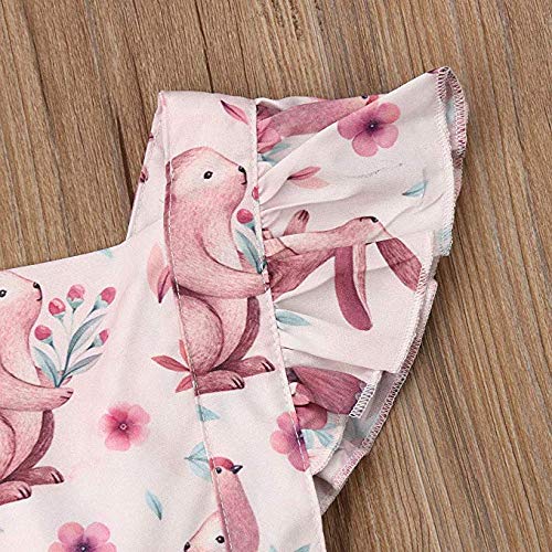 Toddler Baby Girl Easter Clothes Floral Ruffle Fly Sleeve Bunny Print Princess Dress Girls Summer Outfit (Floral, 90 (1-2Years))