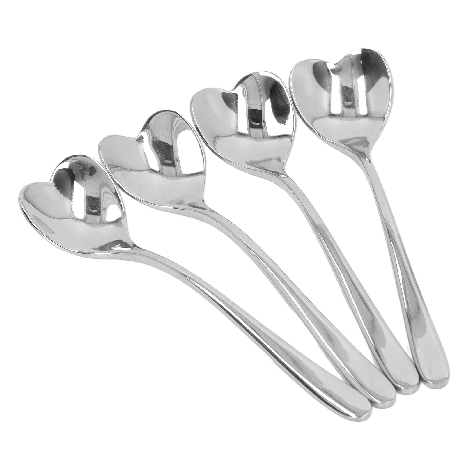 Zerodis 4 Pcs Heart Shaped Teaspoons Coffee Spoon Stainless Small Round Tea Spoons Set Steel Heart Shaped Tea Dessert Sugar Stirring Spoon for Cafe Stainless Steel Coffee Spoon
