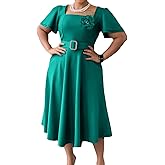 Elainone Women's Ruffle Short Sleeve Swing A Line Dress Party Wedding Guest Dressy Semi Formal Business Casual Dresses