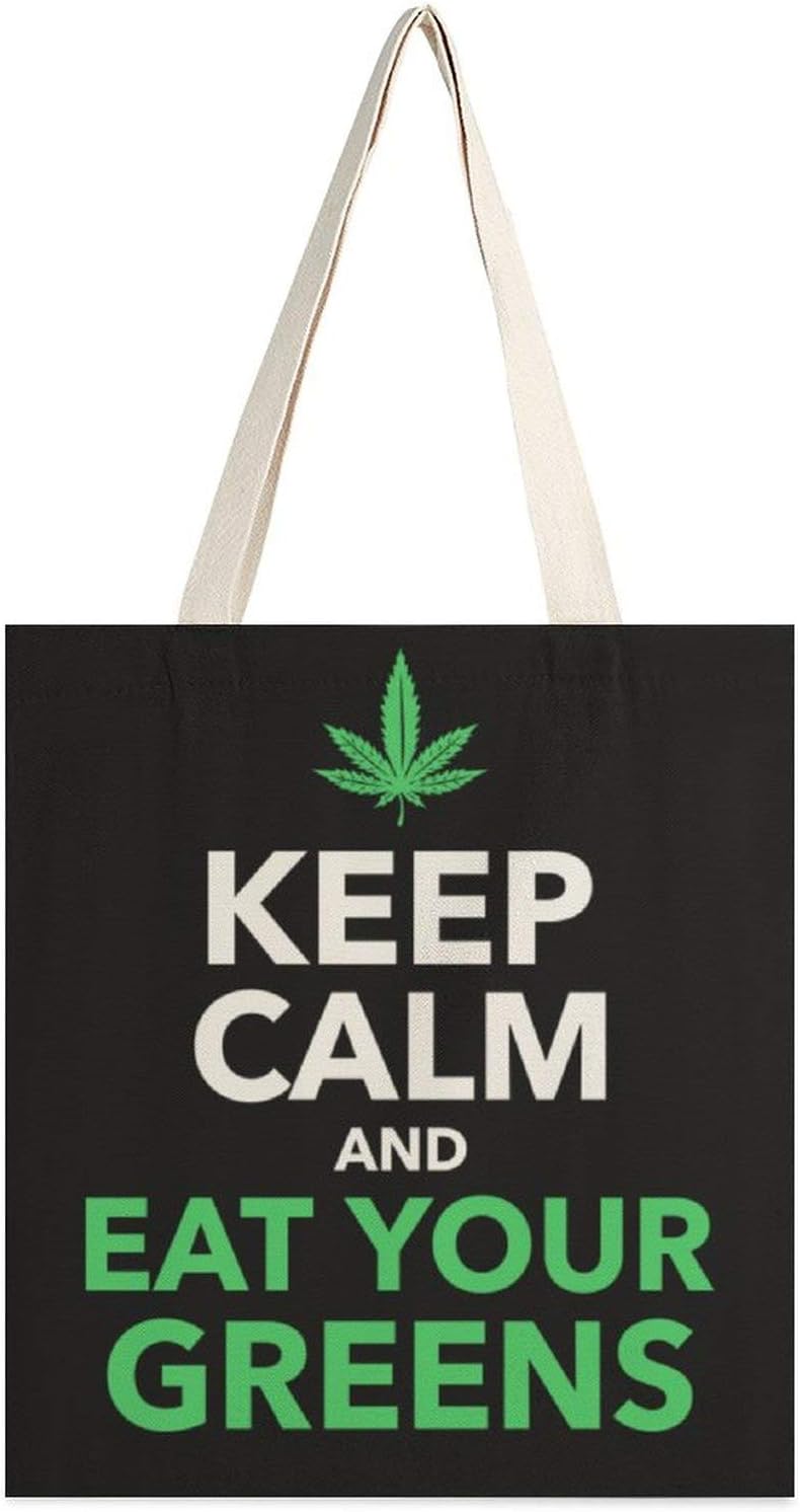 Bolsa de lona reutilizable con texto en inglés "Keep Calm Eat Your