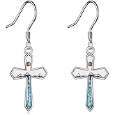 AXOMY Mountain Earrings 925 Sterling Silver Mustard Seed Cross Turquoise Earrings Mountain Faith Jewelry Gifts for Women