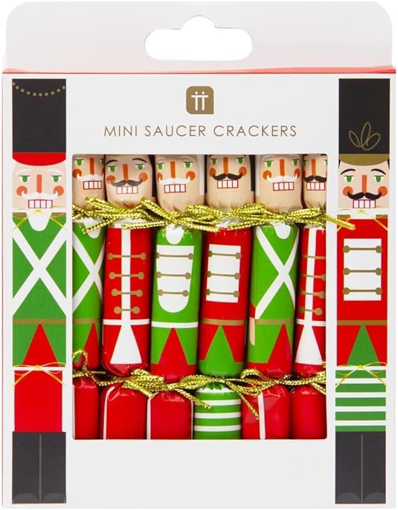 Talking Tables Little Crackers joke and conversation starter - Set of 8 traditional red and green nutcrackers | Eco-friendly, recyclable Christmas tableware, English