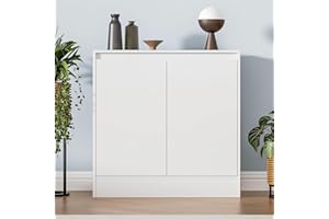 Housoul Buffet Cabinet with Storage, Coffee Bar Cabinet with 2 Doors and Adjustable Shelf, Modern Kitchen Buffet Sideboard for Living Room, Kitchen, White