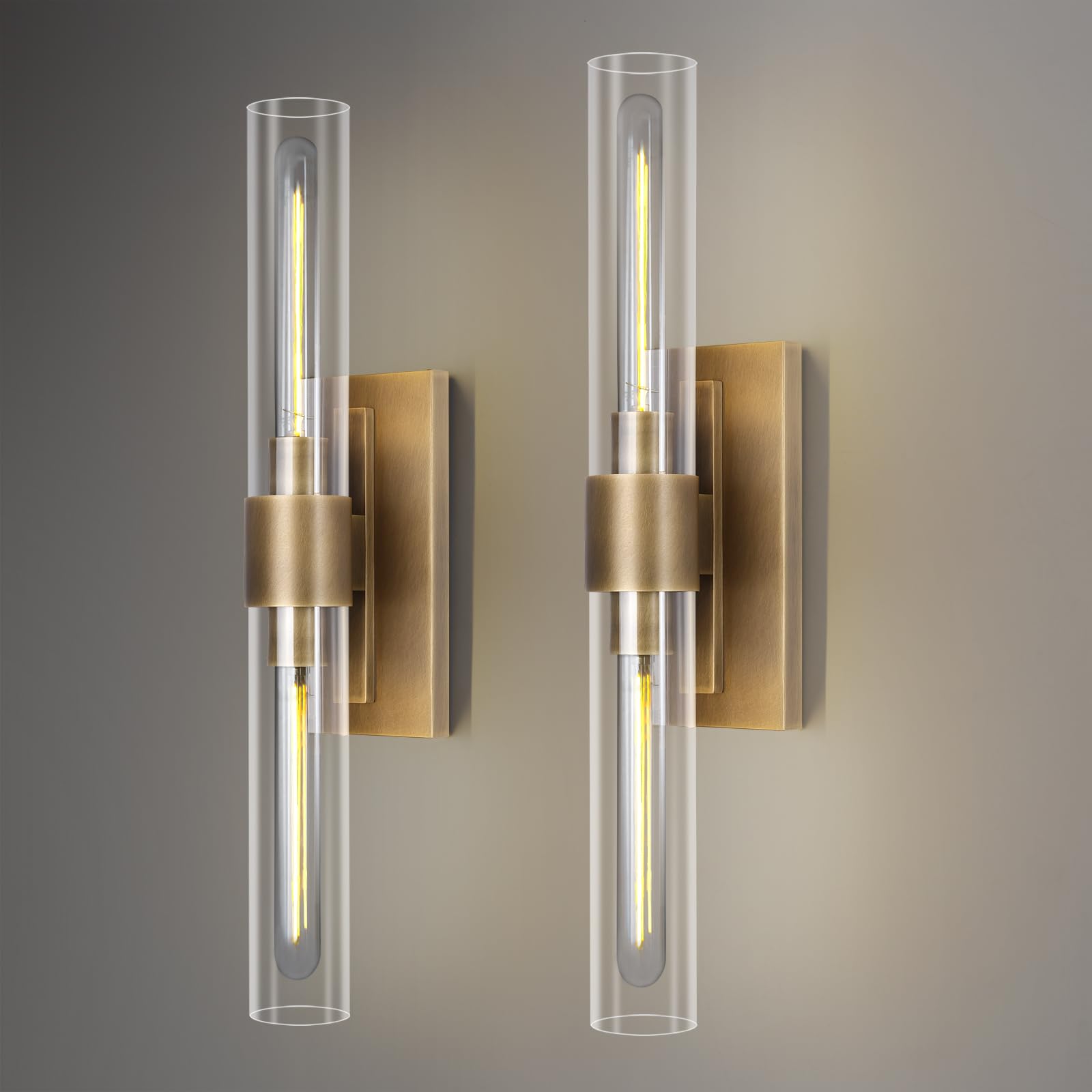 Photo 1 of ZHTIECHUI Modern Brass and Glass Wall Sconces, 24" Vanity Lights for Bathroom 2 Lights, Horizontal or Vertical Linear Wall Sconce,Indoor Sconces Wall Lighting,Bathroom Wall Sconce Set of Two