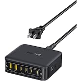 Baseus Charging Station 120W, 6-in-1 USB-C PD Fast Charging Desktop Charger with 5ft Extension Cord, 4 USB C, 2 USB A Ports, Travel Power Strip for iPhone 17/16, iPad Pro, MacBook Pro, Tablet and More