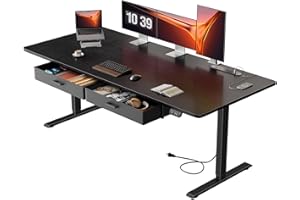 HLDIRECT Electric Standing Desk, 70x31 Inch Height Adjustable Desk with Power Outlets Ergonomic Sit Stand Desk with Drawers C