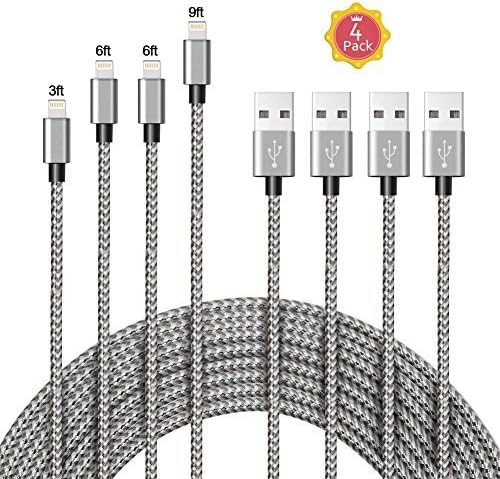 A8 POWER Lightning Cable,4 Pack 3FT 6FT 6FT 9FT Nylon Braided iPhone Lightning Charging Cable