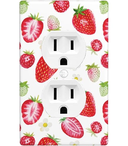 Strawberry Light Switch Cover Plate – Red Berries Summer Design, Standard Size Blank Cover, Thermoplastic, Scratch & Heat Resistant, For Home Decor, Kids Room, Kitchen
