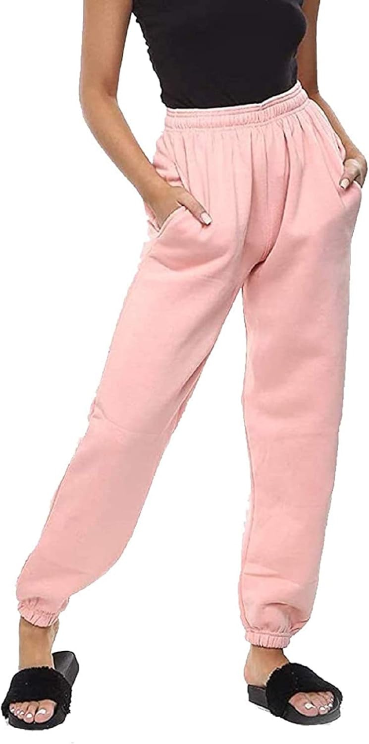 ladies fleece casual oversized jogging joggers cuffed tracksuit bottoms
