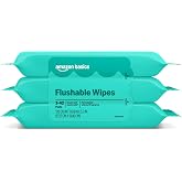 Amazon Basics Flushable Wipes, Fragrance Free, Adult Wet Wipes,126 Count (3 Packs of 42), Packaging May Vary