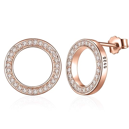 Presenski Rose Gold Ohrstecker Damen, Kleine Ohrstecker Kreis Ohrringe Silber 925 Zirkonia Ohrstecker für Mädchen