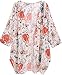 olrain Women's Floral Print Sheer Chiffon 3/4 Bat Sleeve Casual Loose Kimono Cardigan Capes (Small, Red-1)