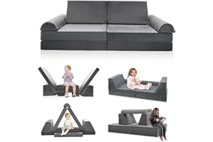 SUNYRISY Modular Kids Play Couch, Large Sectional Foam Toddler DIY Floor Sofa Couch for Building Fort Play, Child Convertible Sofa for Playroom Bedroom Furniture, Grey