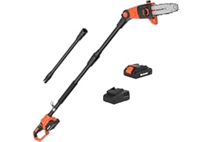 MAXLANDER Pole Saw 8-Inch Cordless Pole Saws for Tree Trimming, 15-Feet MAX Reach Electric Pole Saw, 16ft/s Cutting Speed Auto Oiling Multi-Angle Pole Chainsaw with 2 x 20V 2.0Ah Battery & Charger