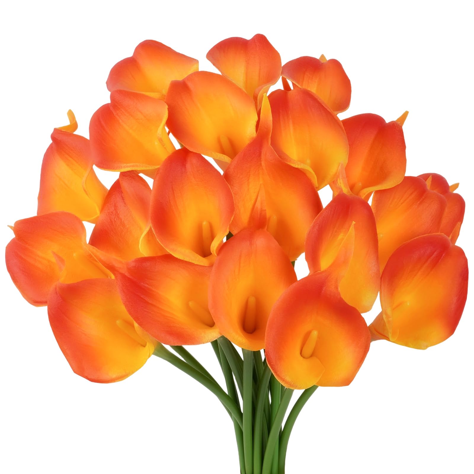 VaryFloral 20pcs Artificial Calla Lilies Orange Fake Flowers Long Stem Artificial Flowers Wedding Bouquet Real Touch Calla Lily Flowers for Bridal Bouquet Arrangement Home Hotel Decoration Garden