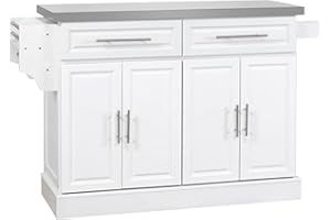 HOMCOM Rolling Kitchen Island Cart with Wheels, Portable Island Table for Kitchen with Stainless Steel Top, Adjustable Shelves, 2 Drawers, Spice, Knife and Towel Rack, White
