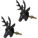 SOFFEE DESIGN 2pcs Black Deer Head Cabinet Metal Knobs, Forest Style, Golden Edge, Antique Dresser Knobs Home Furniture Handle