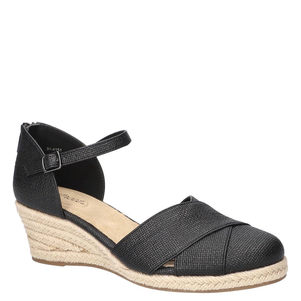 Easy Street Women’s Coast Sandal, Black Linen Embossed, 10 Narrow