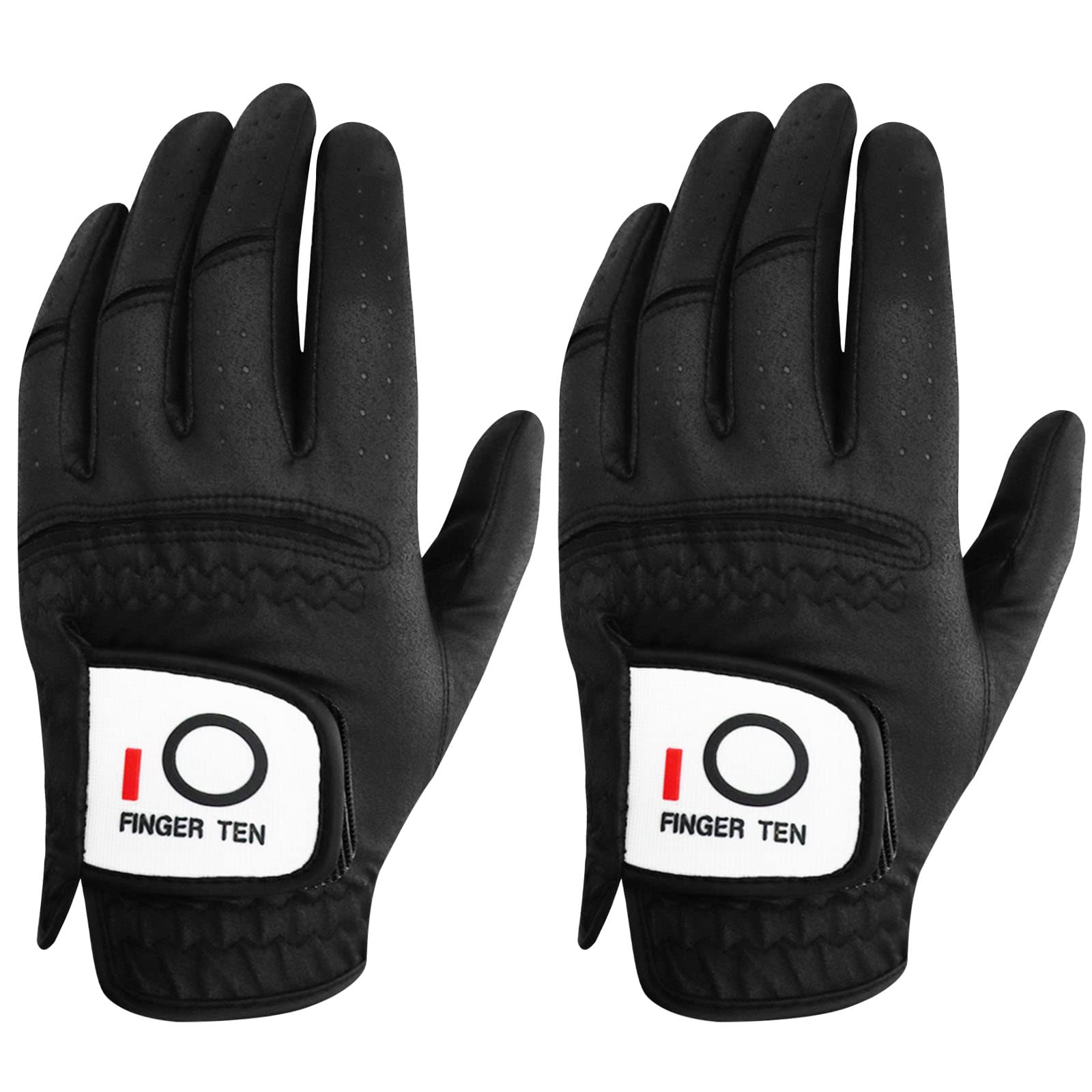 FINGER TEN Golf Gloves Men Left Hand for Right Handed Golfer Grip Weathersof Synthetic Value 2 Pack, Men’s Golf Glove Relaxgrip for Swing (Black, M) — image 1