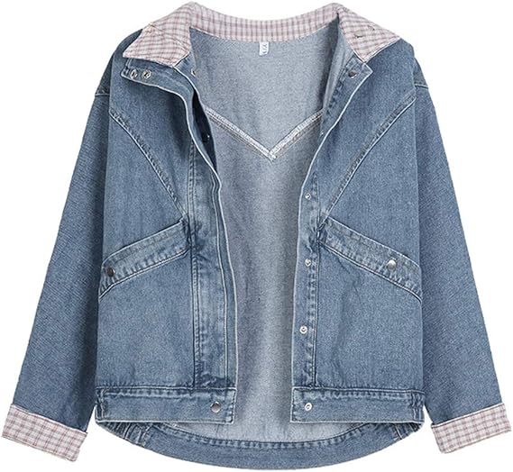 jean jacket with plaid sleeves