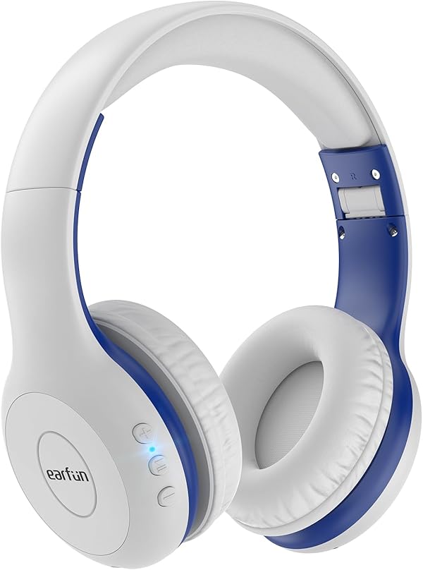 EarFun Bluetooth Kopfhörer Kinder, 85/94dB Lautstärkeregelung, HiFi Sound, HD-Mikrofon, 40 Std Akku, Faltbare, Einstellbar, Kopfhörer Kabellos Bluetooth Kinder für Schule/Reise/PC, Weiß