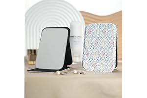 Pattern Portable Makeup Mirror, Foldable mini Tabletop Design, Standing Travel Vanity Option, Compact Contour Style for Women