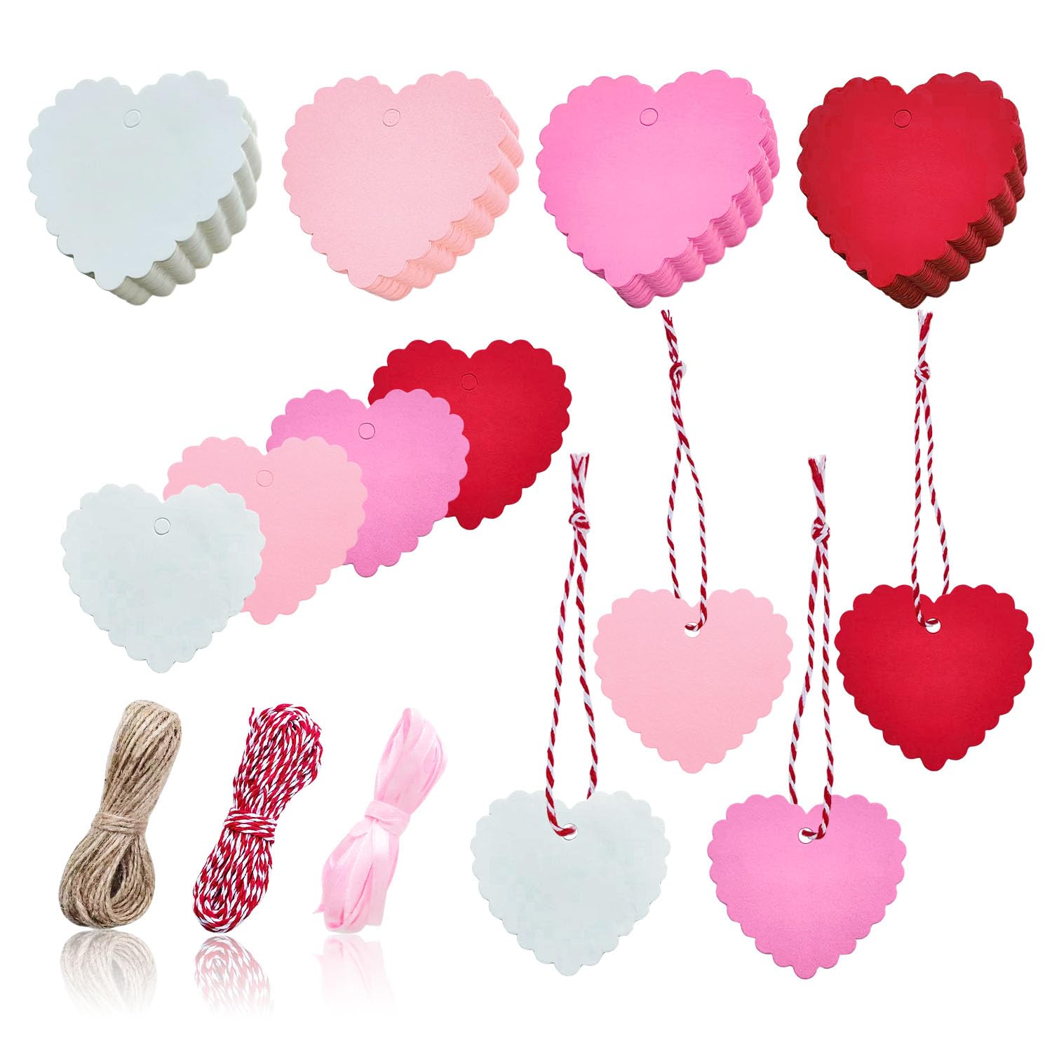 Photo 1 of 120 Pcs Valentine Heart Gift Tags, Heart Shaped Paper Tags with String for Valentines Day Mothers Day Wedding Birthday Party Gift Wrapping DIY Supplies