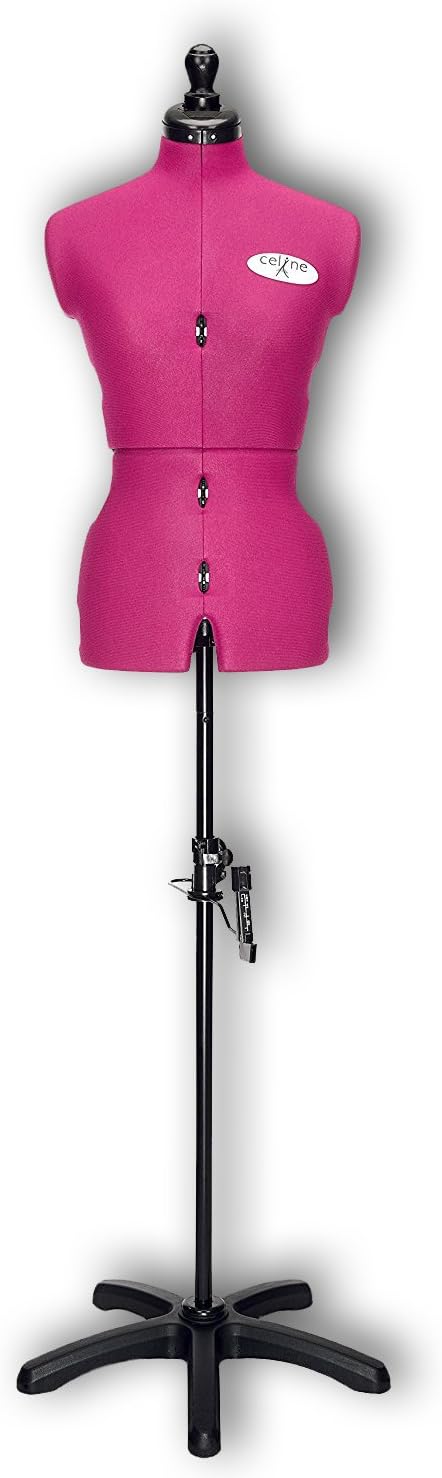 DEUBL adjustable professional tailors dummy 'Celine Multi' ladies torso 8-piece fully adjustable, female bust with five-leg stand (rotation and height-adjustable), dressmakers dummy with 12 adjusting wheels, plus extra neck width and back length is adjustable, incl. skirt marker with pin fixation - Torso size. L / UK 16-18 / EU 48-54, colour: Fuchsia