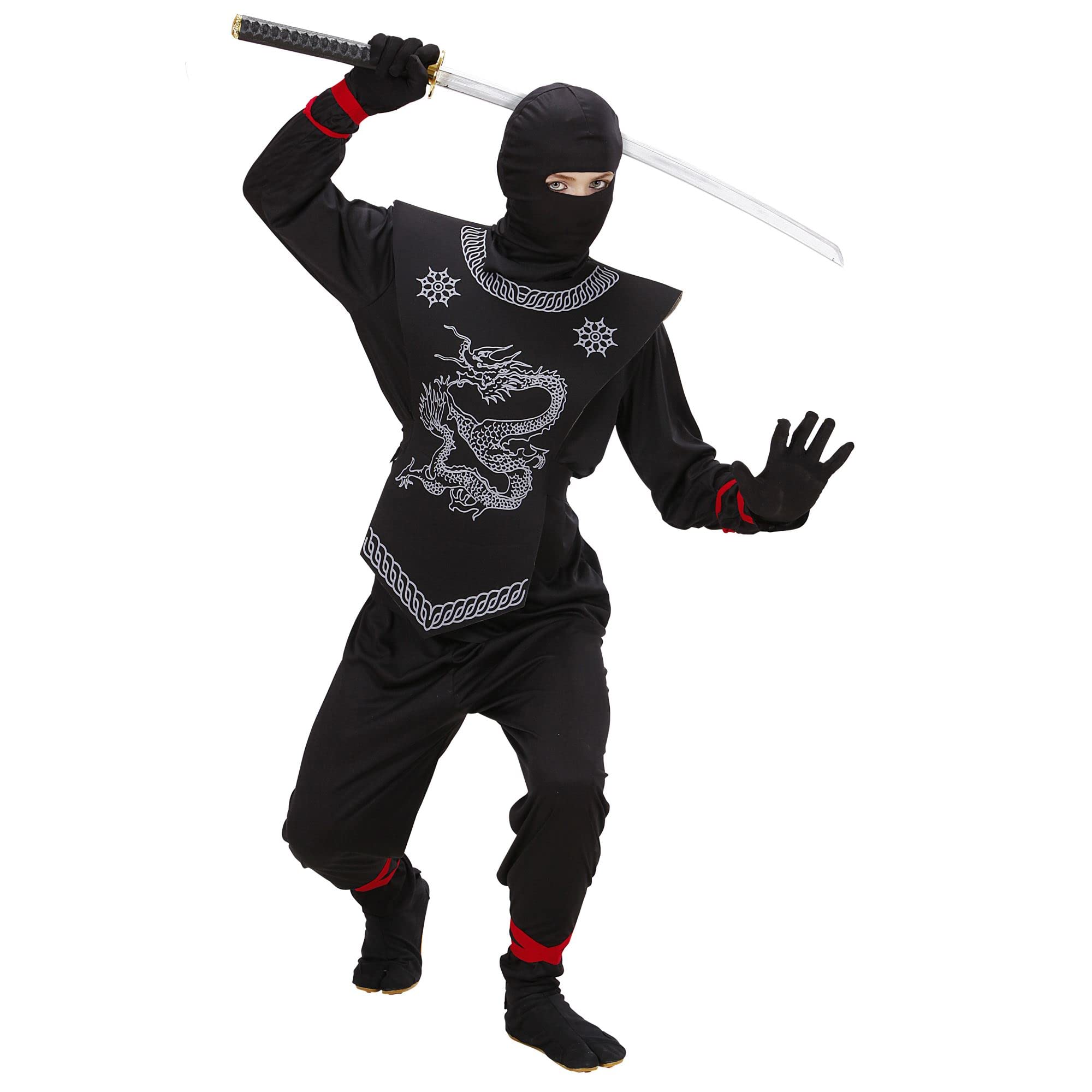 Widmann 74525 - Children's Black Ninja Costume for Oriental Chinese Fancy Dress, Multicoloured, 116 cm / 4-5 Years
