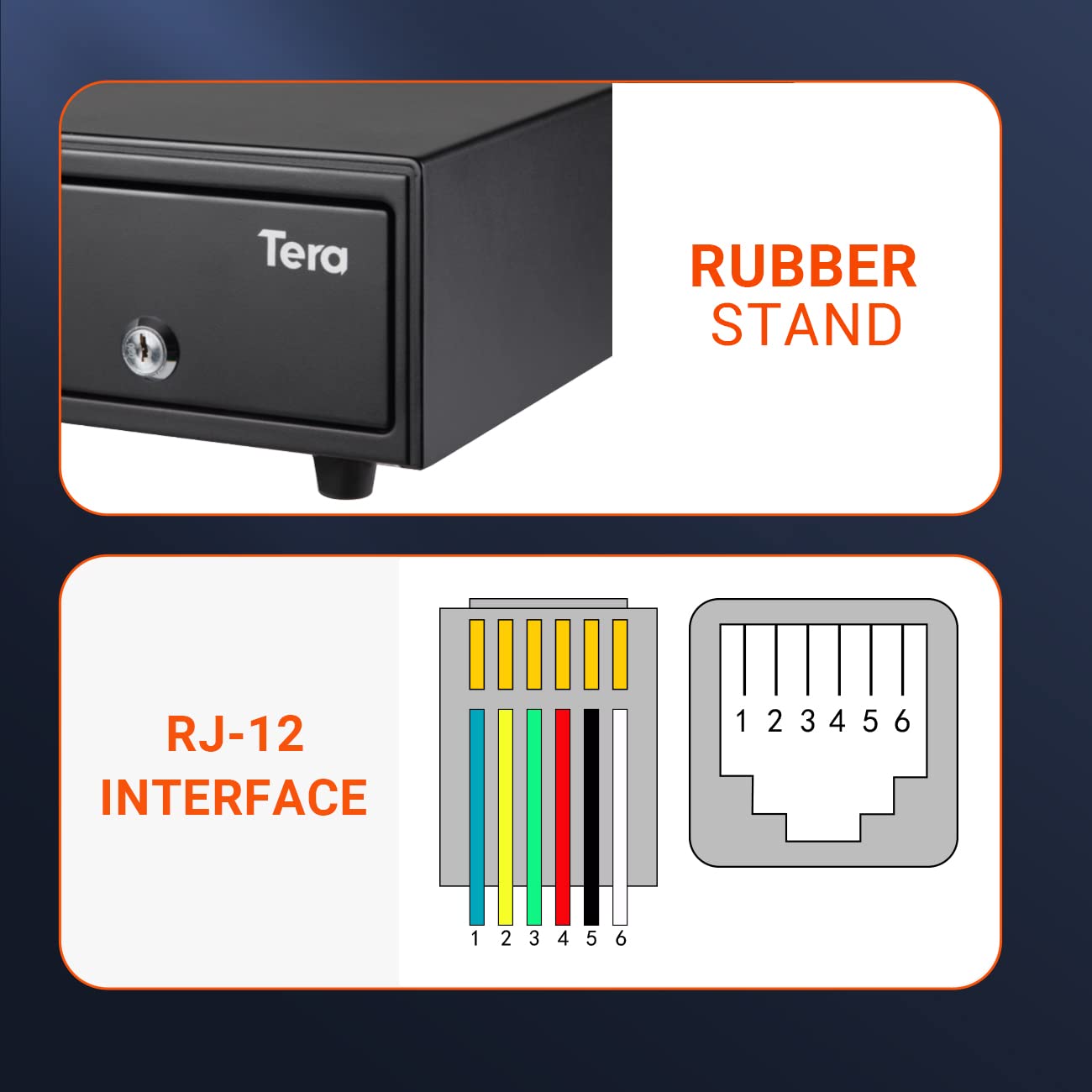 Tera Auto Open Cash Drawer with Micro Switch Fully Removable Tray 16.3” Heavy Duty 5 Bill 8 Coin Cash Register for POS System Media Slot 24V RJ12 Key-Lock for Small Business Retail Store Model 415R