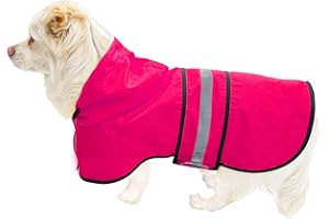 DADANFLY Dog Raincoat Waterproof Reflective Slicker - Lightweight Breathable Hooded Poncho Rain Coat Jacket with Adjustable Belly Strap and Leash Hole for Small Medium Large Dogs (Pink, X-Small)