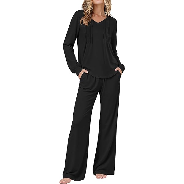 Conjunto De Pijama De Mezclilla Para Mujer - Algodón Elástico Suave Con Pantalones Anchos Y Botones