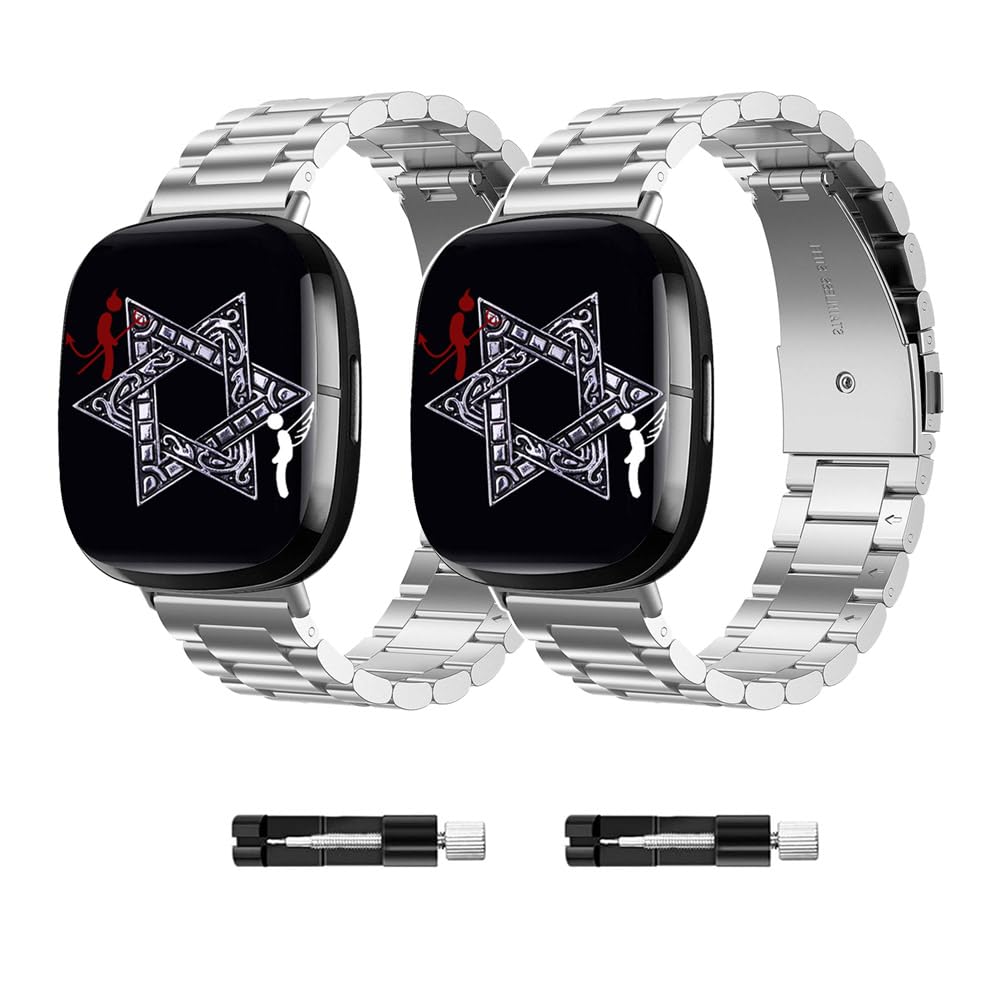 Jtffjsy Compatible with Fitbit Versa 4/Sense 2,Versa 3/Sense metal Straps,for Men Women,Replacement Adjustable Wristbands Accessories,Large Small (Silver Silver)