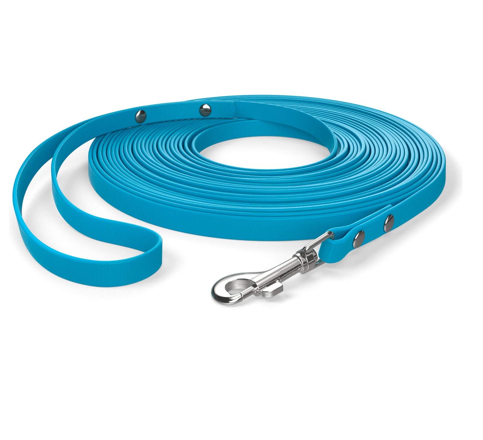 10m drag leash, dog leash, hand loop, cyan-blue, extra narrow, dirt and water repellent