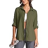 Womens UPF 50 Long Sleeve Sun Shirt Safari Hiking Quick Dry UV Protection Button Up Travel Shirt for Fishing Gardening Africa