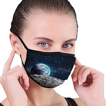 Amazon Com Comfortable Mask Galaxy View Of Earth From Moon Surface Lunar Satellite Spacewatch Tracking Project Grey Dark Blue Facial Decorations For Adult Jp 1124 Beauty